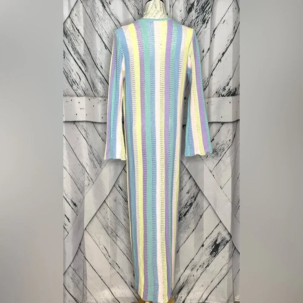 Capittana Long Knit Cardigan Sweater Long Sleeve Striped Cover-Up Maxi